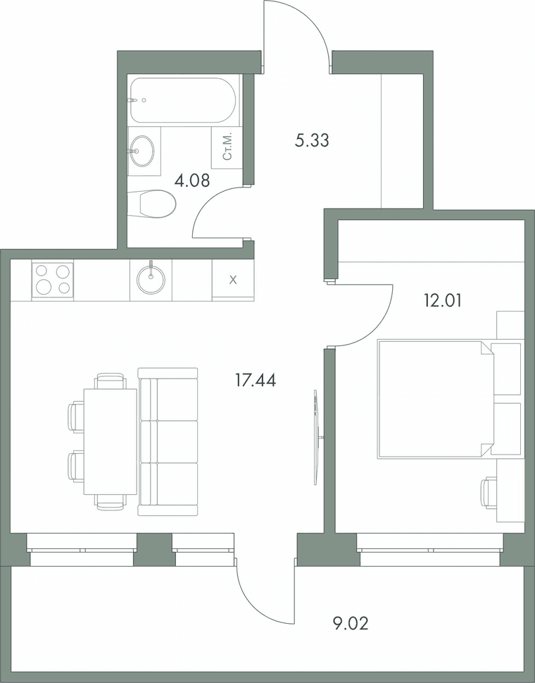 г.Сургут Гранд-квартал «Гринкод» 1-комнатная квартира