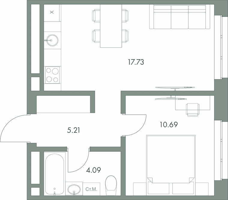 г.Сургут Гранд-квартал «Гринкод» 1-комнатная квартира