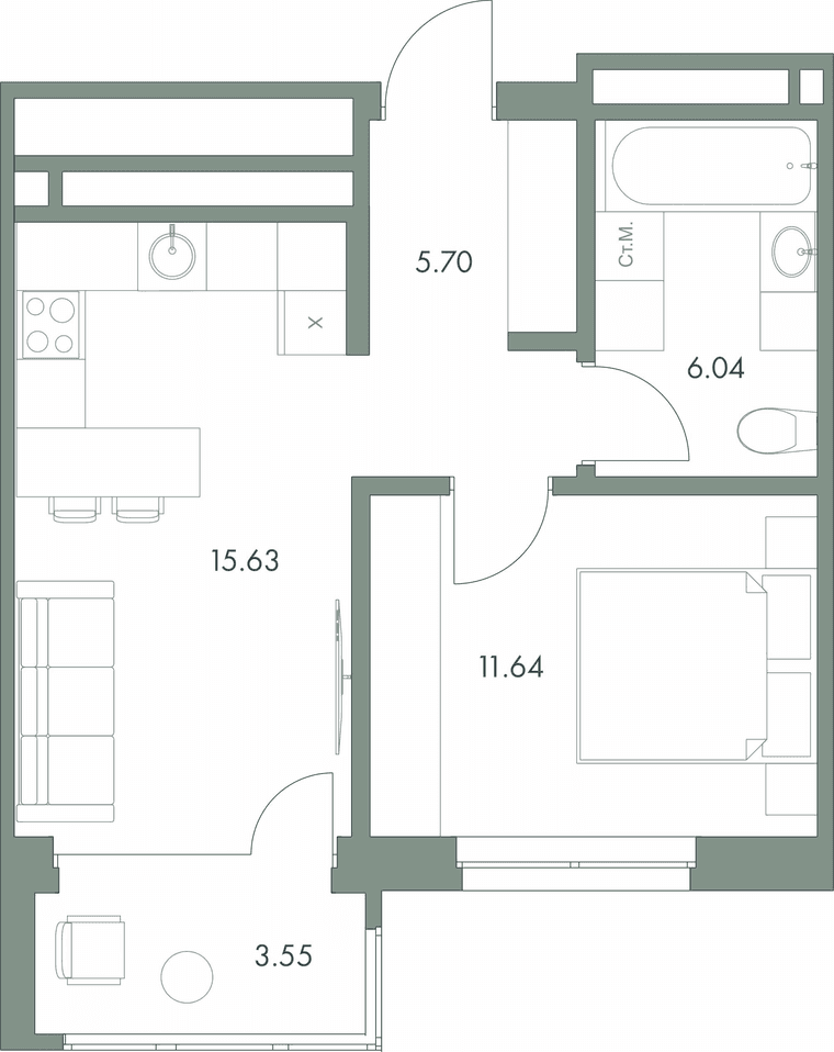 г.Сургут Гранд-квартал «Гринкод» 1-комнатная квартира