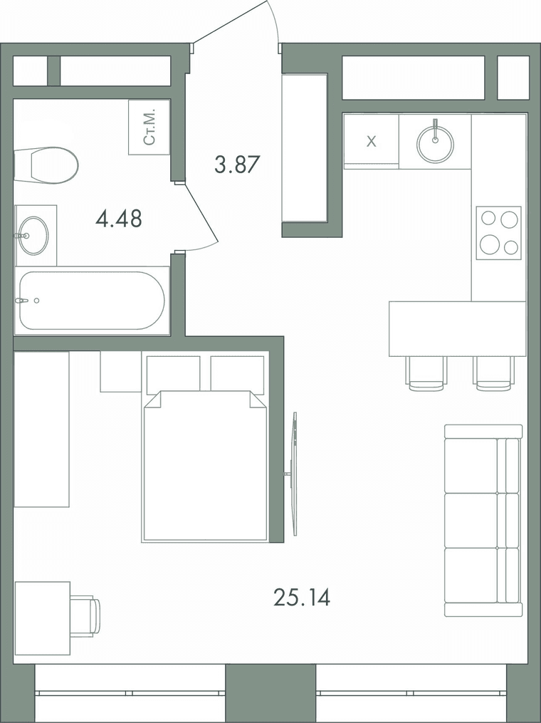 г.Сургут Гранд-квартал «Гринкод» 1-комнатная квартира