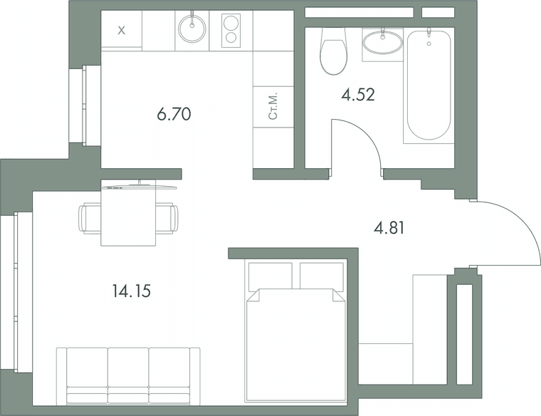 г.Сургут Гранд-квартал «Гринкод» 1-комнатная квартира