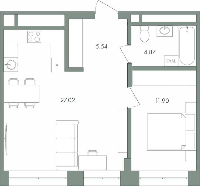г.Сургут Гранд-квартал «Гринкод» 1-комнатная квартира