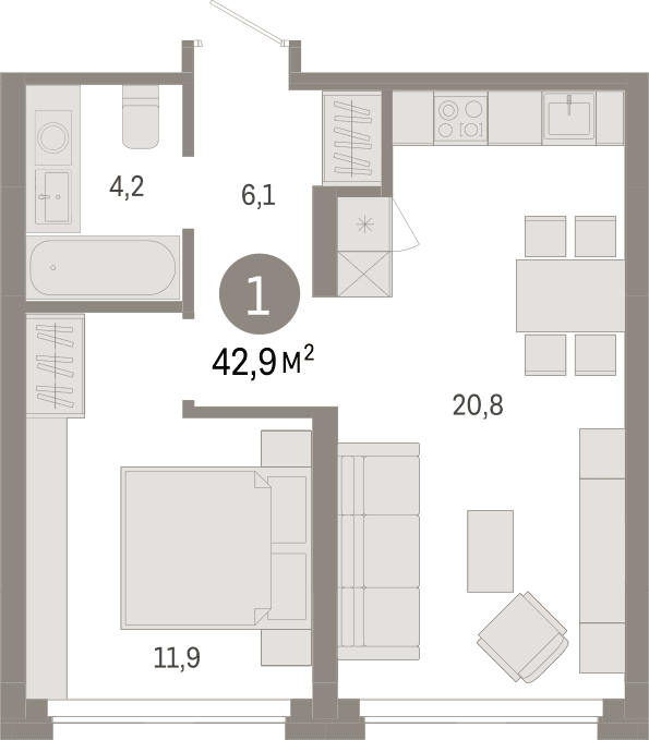г.Сургут Квартал Нефть 1-комнатная квартира