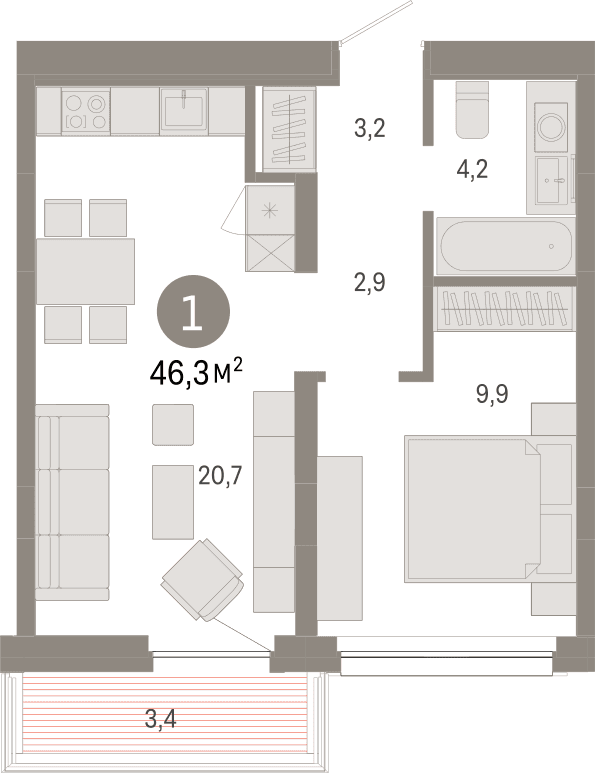 г.Сургут Квартал Нефть 1-комнатная квартира