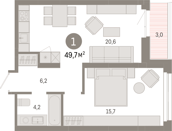 г.Сургут Квартал Нефть 1-комнатная квартира