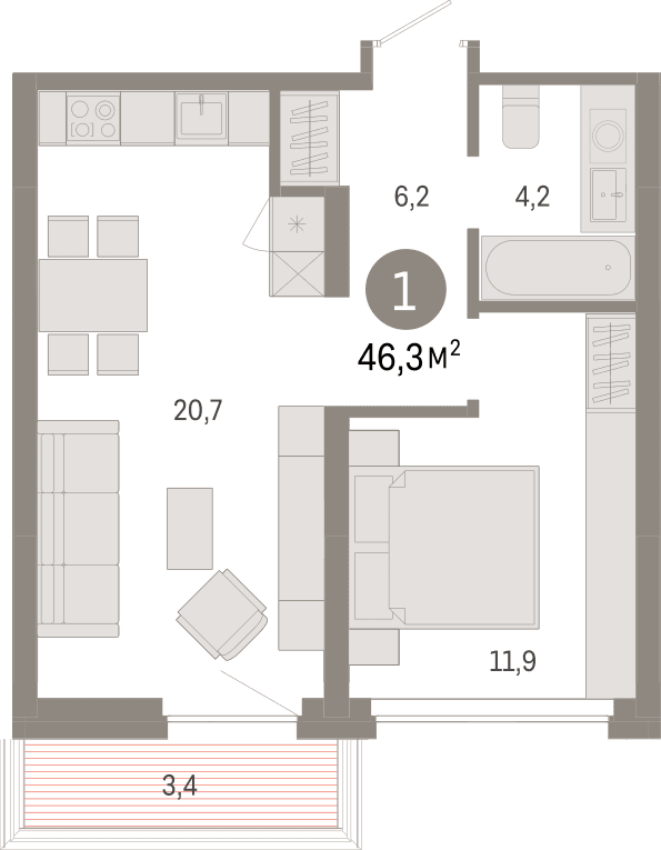 г.Сургут Квартал Нефть 1-комнатная квартира